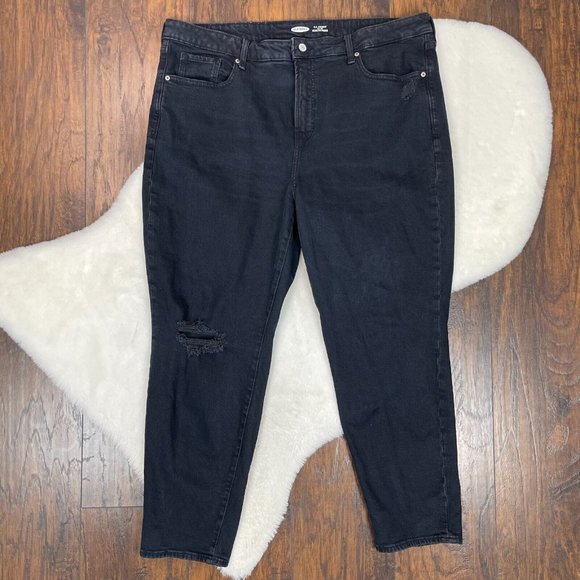 Old Navy Jeans 18 OG Straight Ripped Knee High-Rise Stretch Black Women's - Picture 4 of 14